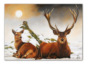 Obraz ręcznie malowany płótno 50x70cm Renifery