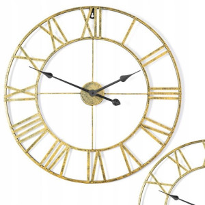 Zegar Naścienny Metalowy 50cm Retro Złoty Rzymskie