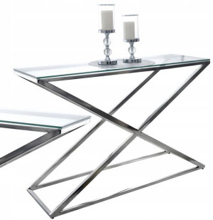 Szklana Ława Stolik Konsola Chrom 120x40 Metalowy