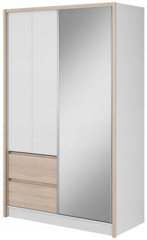 Szafa Z Lustrem Biały Dab Sonoma Malta 130 Cm