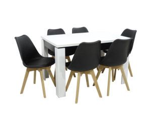 Zestaw 6 krzeseł SL-2 czarne  + stół C-4 biały, skrzynia czarna 80x120/160