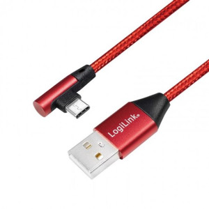 Kabel LogiLink USB-C 1,0m kątowy czerwony