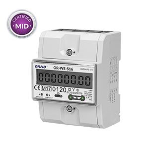 3-fazowy licznik energii elektrycznej, 80A, port RS-485, MID, 3 moduły, DIN