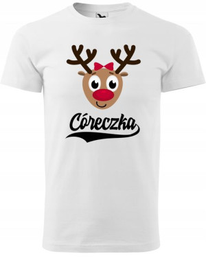 Biała koszulka na święta dla córeczki Renifer 134