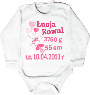 Body dla noworodka z imieniem datą urodzin r 56 v4
