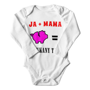 Body 56 długi rękaw nadruk JA+MAMA=SPŁUKANY TATA