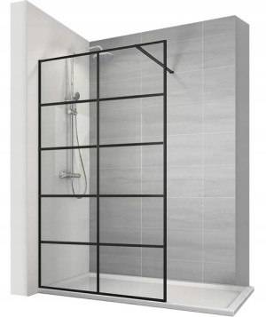 Ścianka Prysznicowa Walk-In Czarna Krata Soleo 90