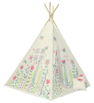 Namiot Dla Dzieci Tipi Teepee Wigwam Biały Kwiaty Z Poduszkami