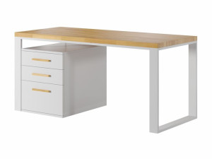 Białe biurko z drewnianym blatem 160x70+kontenerek