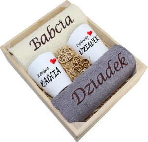 Zestaw Ręczniki Kubki Latte Babcia Dziadek Prezent