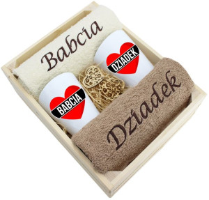 Zestaw Ręczniki Kubki Latte Babcia Dziadek Prezent
