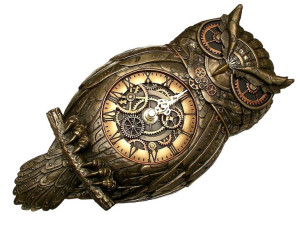 Zegar na ścianę w  kształcie sowy w stylu Steampunk grawerunek