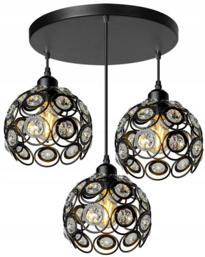 Lampa Żyrandol 3 Edison Czarna Kryształ Plafon E27
