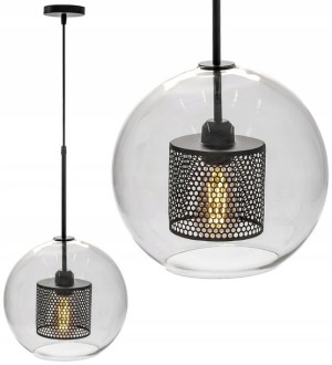 Lampa Sufitowa Szklana Kula Żyrandol Czarny 30 Cm