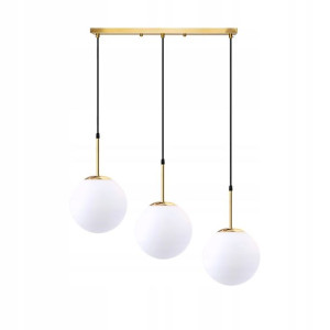 Lampa Wisząca 3 Kule Szklana Mleczna Złota Biała