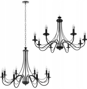 Lampa 8 Świec Sufitowa Czarna Rustykalna Wisząca