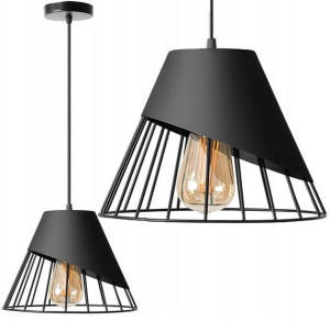 Lampa Wisząca Sufitowa Metalowy Klosz E27 Czarna