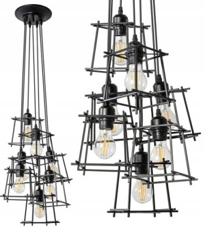 Lampa Sufitowa Wisząca Metalowa Czarna Mat Loft
