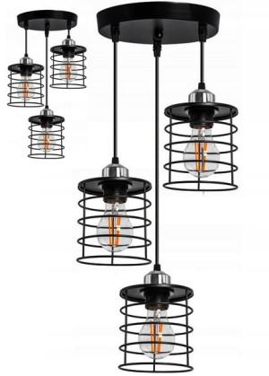 Czarna Lampa Wisząca Sufitowa Potrójna Metal Loft