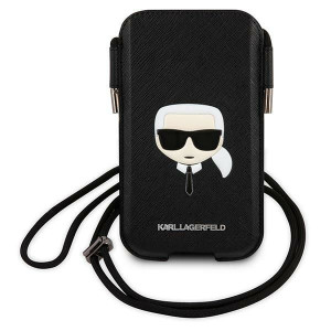 Karl Lagerfeld Saffiano Ikonik | Torebka na smartfon 6.1' - BLACK