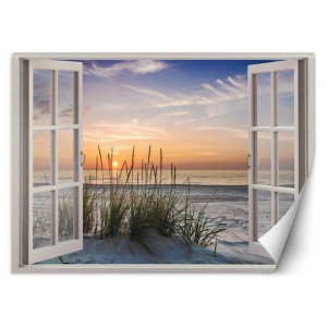 Fototapeta Okno - zachodzące słońce na plaży 140x100