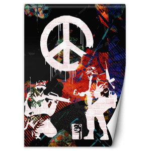 Fototapeta Banksy Żołnierze i malowany znak pokoju 150x210