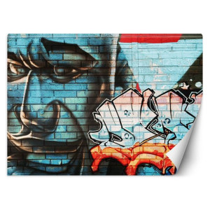 Fototapeta Graffiti na murze, niebieska twarz 400x280
