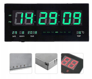 Duży Zegar Cyfrowy Led 36x15 Data Termometr Alarm