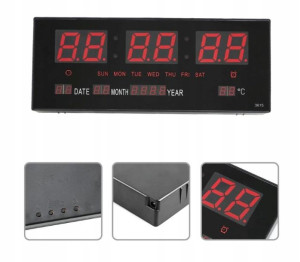 Duży Zegar Cyfrowy Led 45x23 Data Termometr Alarm