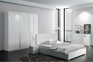 Biały Zestaw Mebli Clear Łóżko 180x200 + Komoda