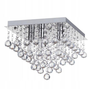 Lampa Sufitowa Plafon Kwadratowa Chrom Kryształowa