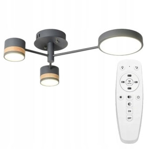 Lampa Sufitowa Szara/drewno 3 Punkty Led + Pilot