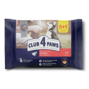 Club 4 Paws Zestaw Indyk W Sosie Dla Szczeniąt Wszystkich Ras  5+1 ( 6 x 80