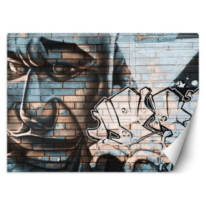 Fototapeta Niebieska twarz mężczyzny - mural na cegle 250x175