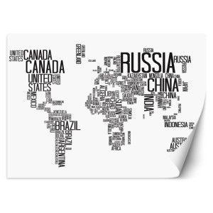 Fototapeta Mapa świata - czarno białe napisy, styl skandynawski 368x254