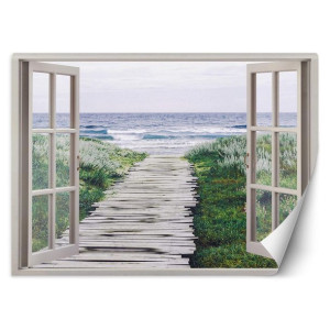 Fototapeta NOWOCZESNA FLIZELINOWA Okno kładka na plażę 140x100