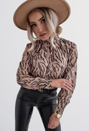 Bluzka z długim rękawem i golfem Jane animal print