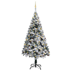 Sztuczna choinka z LED i bombkami, zielona, 210 cm, PVC