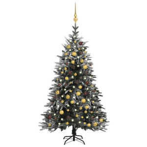 Sztuczna choinka ośnieżona, z LED i bombkami, 180 cm, PVC i PE