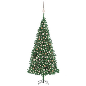 Sztuczna choinka z lampkami LED i bombkami, 300 cm, zielona