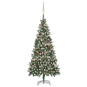 Sztuczna choinka z lampkami LED, bombkami i szyszkami, 210 cm