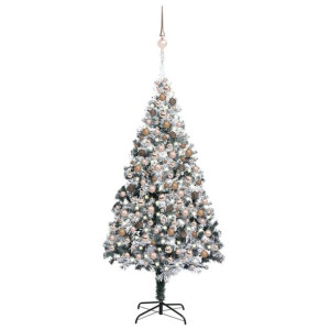 Sztuczna choinka z LED i bombkami, zielona, 210 cm, PVC