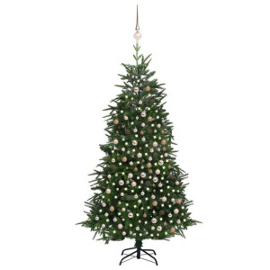 Sztuczna choinka z LED i bombkami, zielona, 240 cm, PVC i PE