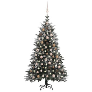 Sztuczna choinka ośnieżona, z LED i bombkami, 180 cm, PVC i PE