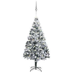 Sztuczna choinka z LED i bombkami, zielona, 210 cm, PVC