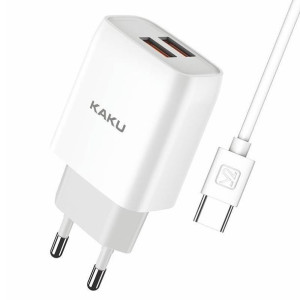 Ładowarka Sieciowa 2,4A 2xUSB + Kabel USB Typ C KAKU Dual Port Charger Set