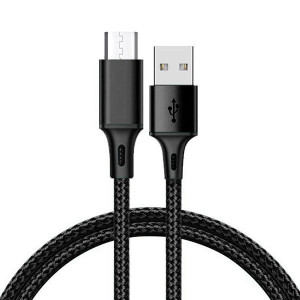 Kabel TYP 2 USB na micro USB metalowe końcówki QC 3.0 1 metr czarny
