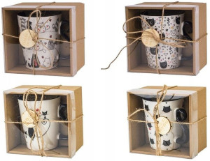 Zestaw 4xkubek Porcelana Kot Idealny Prezent 350ml