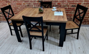 Stół BIANCO 1 80x80/160 kwadratowy 4 krzesła KD-22 drewniane loft RIBES