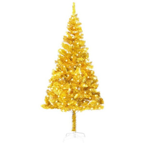 Sztuczna choinka ze stojakiem i LED, złota, 240 cm, PET